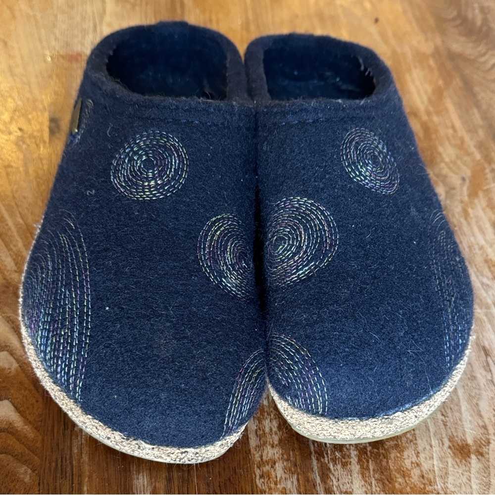 Haflinger Navy Blue Wool Slippers
